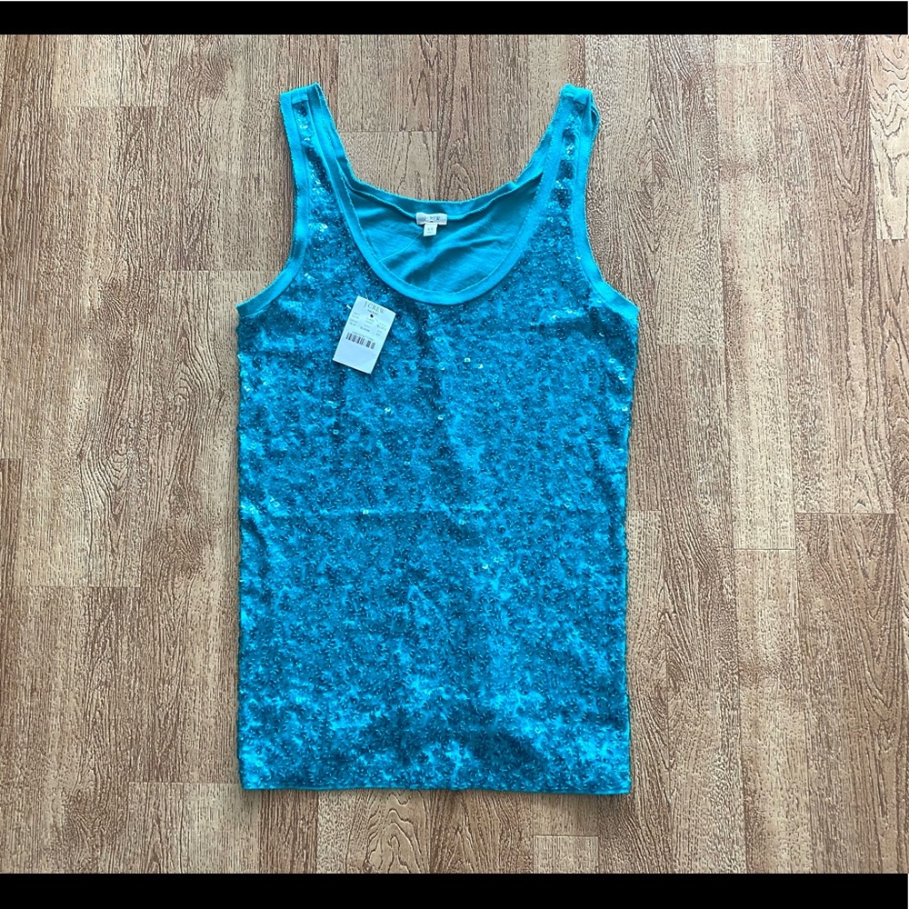 J. Crew Factory Womens Teal Sequin Tank Top Size XS NWT